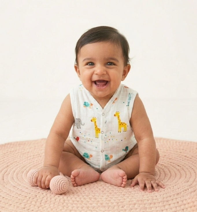 Premium Muslin Baby Jabla – Yellow Giraffe Print