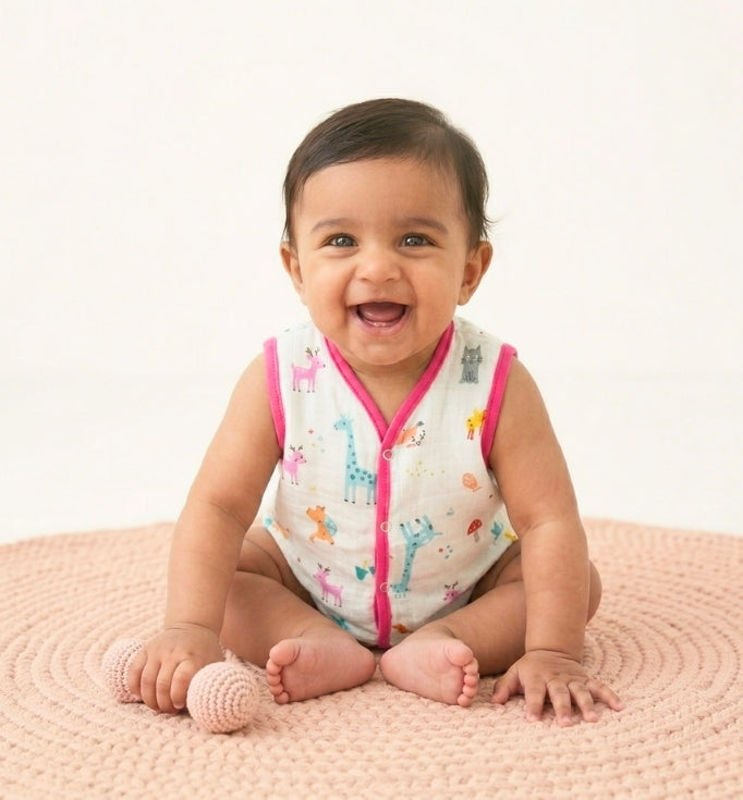 Premium Muslin Baby Jabla – Baby Animal Print with Border