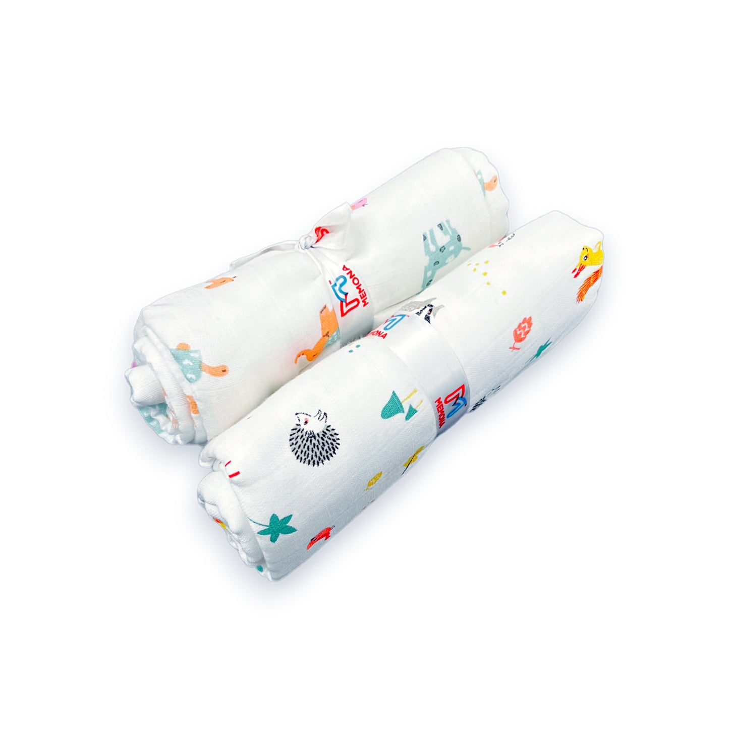 Premium Muslin Baby Towel – Baby Animals Print (White & Pink Border)