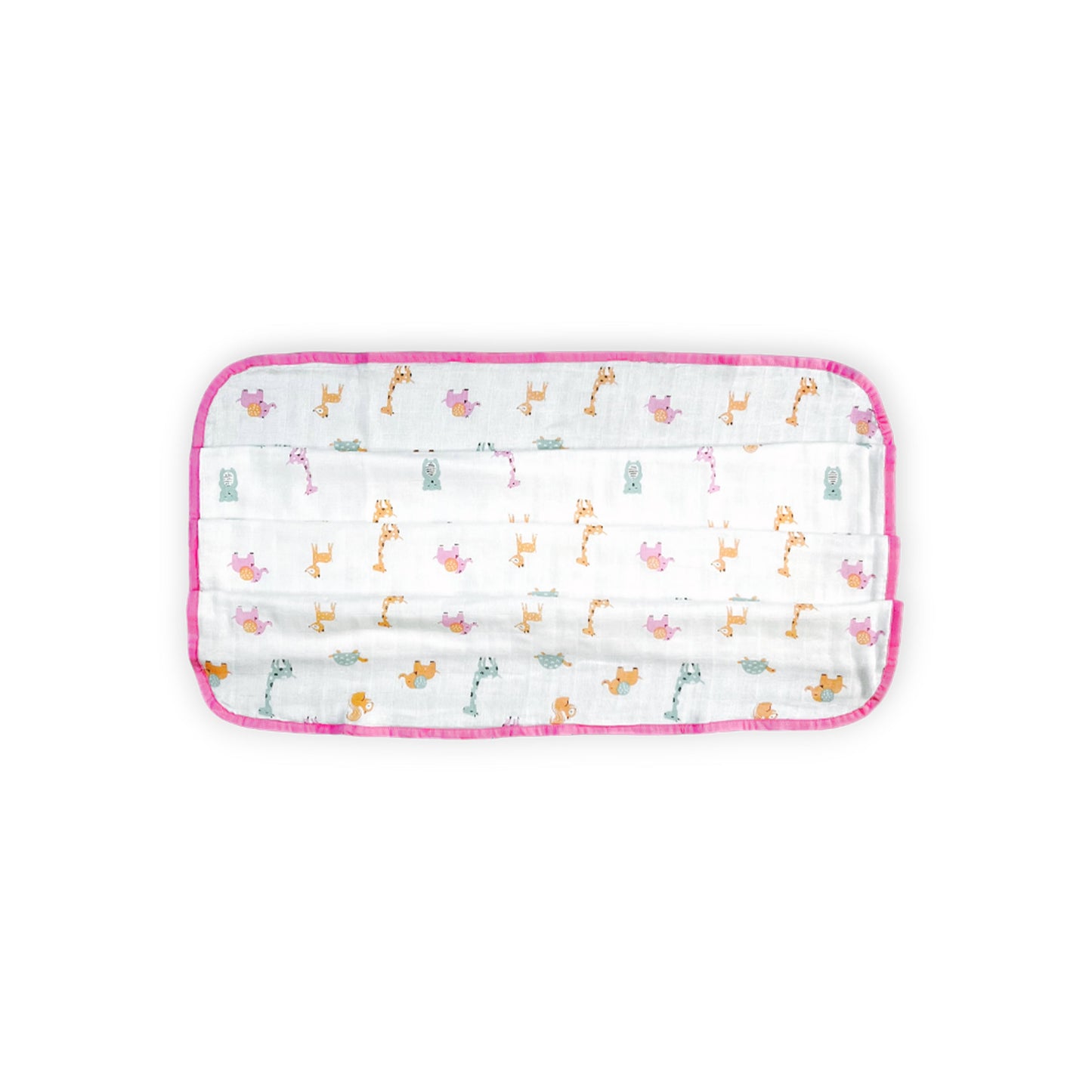 Premium Muslin Baby Towel – Baby Animals Print with pink border