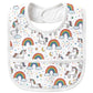 Premium Muslin Baby Bib – White unicorn rainbow Print