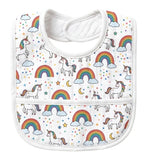 Premium Muslin Baby Bib – White unicorn rainbow Print